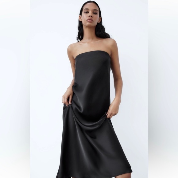 Zara Dresses & Skirts - Zara satin effect bandeau dress